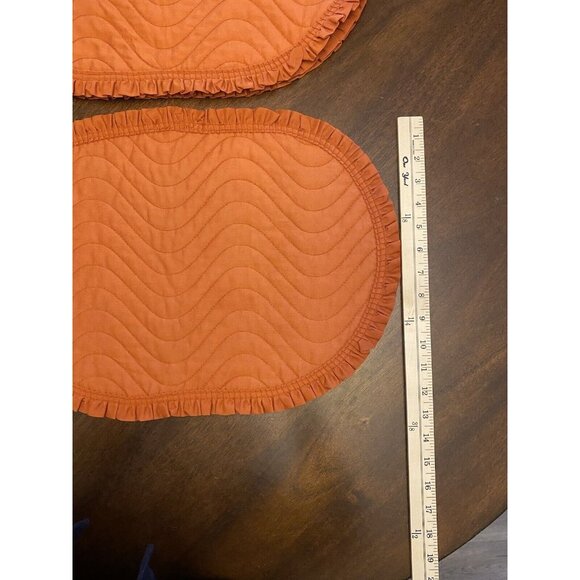 Set Of 4 Orange Quilted Oval Ruffle Placemats 18" X 12" Cotton Fabric - Picture 4 of 5